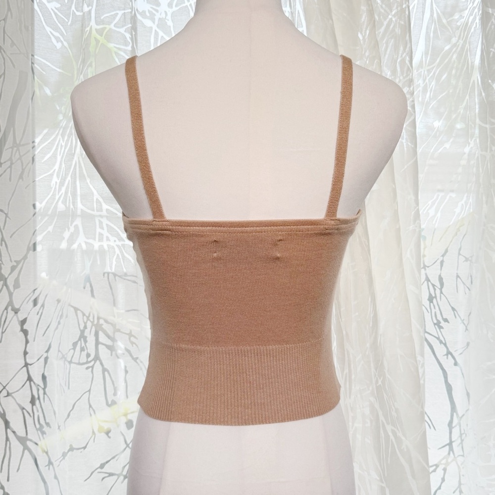 REFORMATION TAN KNIT SPAGHETTI STRAP V-NECK CROP TOP - Picture 3 of 7